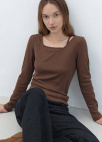 레이어드 U넥 티셔츠_BROWN_5