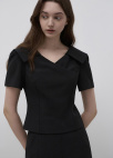 [Exclusive]오픈 카라 페미닌 블라우스_BLACK_4
