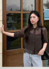 시어 텍스처 크롭 셔츠_DARK BROWN_9